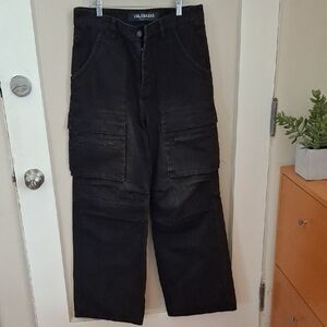 Valabasas Black Cargo Style Wide Leg Jean_1